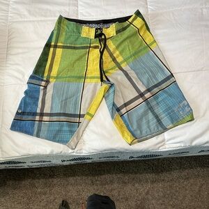 Billabong Plaid Swim Shorts - Green, Yellow, Blue